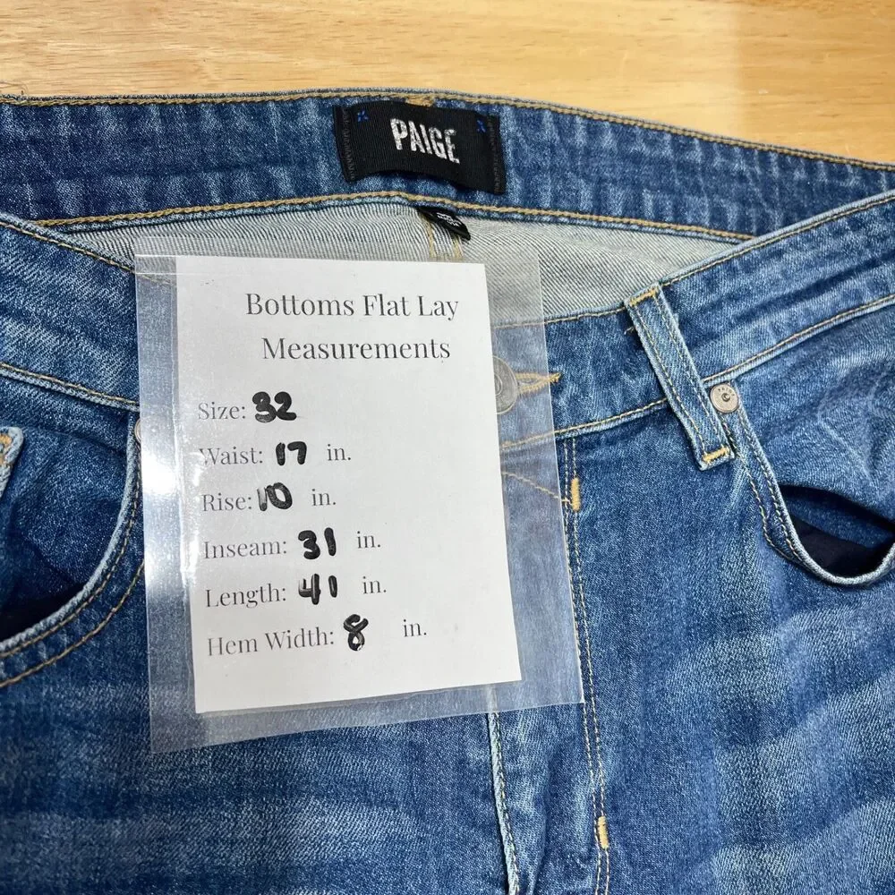 Paige Jeans Mens 32x31 Blue Normandie Straight Medium Wash Stretch Denim Pockets